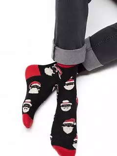 Хлопковые мужские носки средней высоты с тематическим рисунком "Санта-Клаус" Omsa JSSTYLE 506 (5 пар) nero